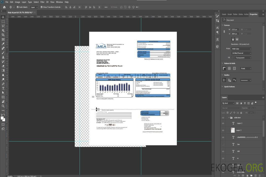 Modèle de facture de services publics d'électricité des États-Unis MEA Alaska aux formats Word et PDF template